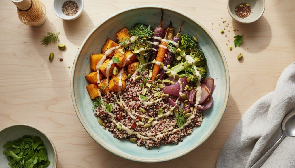 découvrez notre recette saine et savoureuse de bowl de quinoa aux légumes rôtis, parfaite pour un repas équilibré et gourmand.