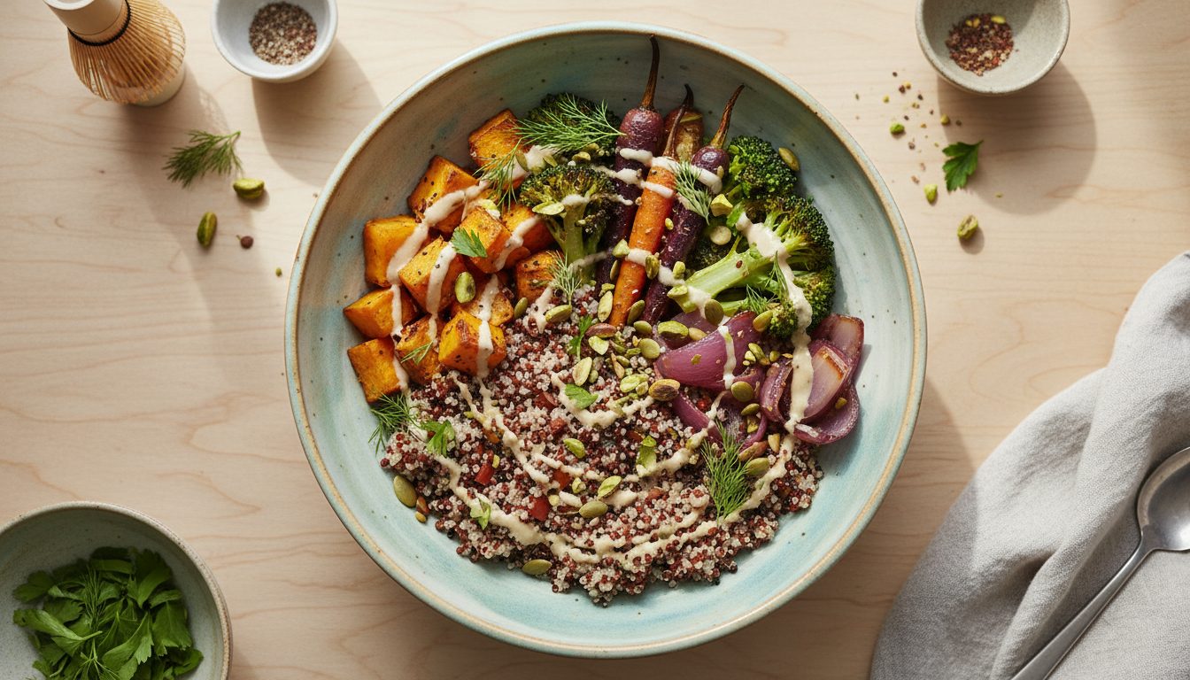 découvrez notre recette saine et savoureuse de bowl de quinoa aux légumes rôtis, parfaite pour un repas équilibré et gourmand.