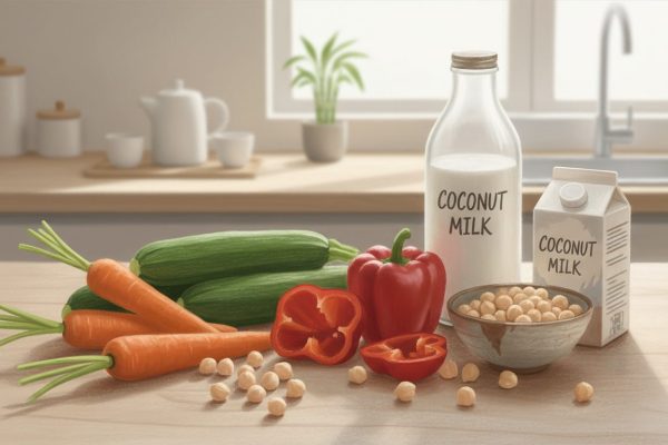 découvrez notre recette de curry de légumes doux au lait de coco, une préparation saine, savoureuse et facile à réaliser pour un repas équilibré et réconfortant.