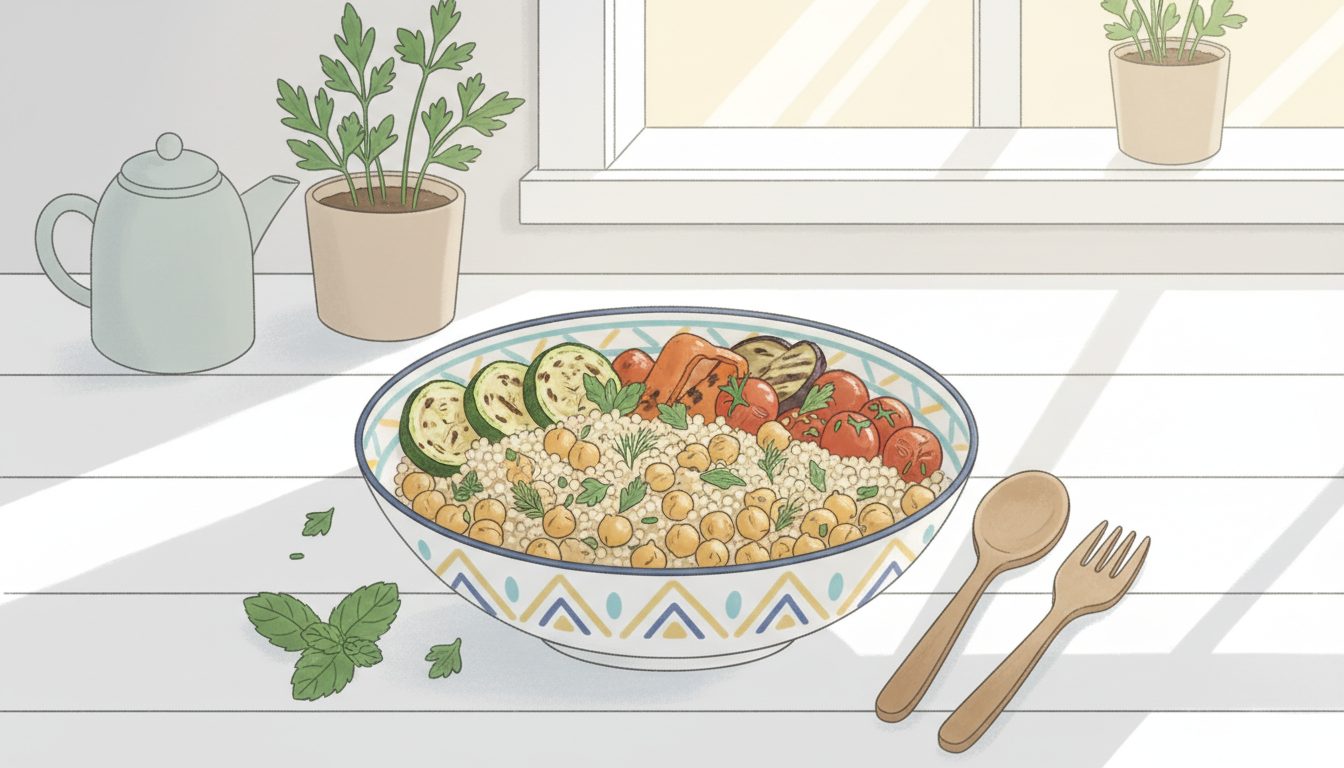 apprenez à préparer un bowl méditerranéen sain et savoureux avec des légumes grillés frais, idéal pour un repas équilibré et gourmand.