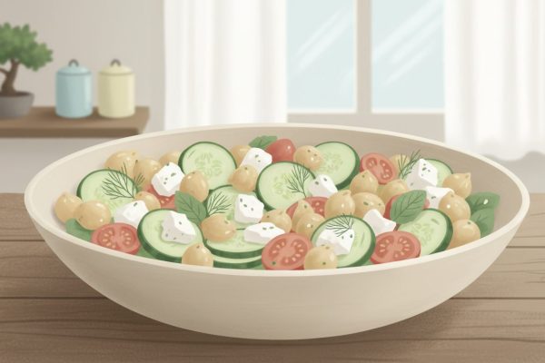 découvrez notre recette saine et rapide de salade complète aux pois chiches, concombre et feta, idéale pour un repas équilibré et savoureux.