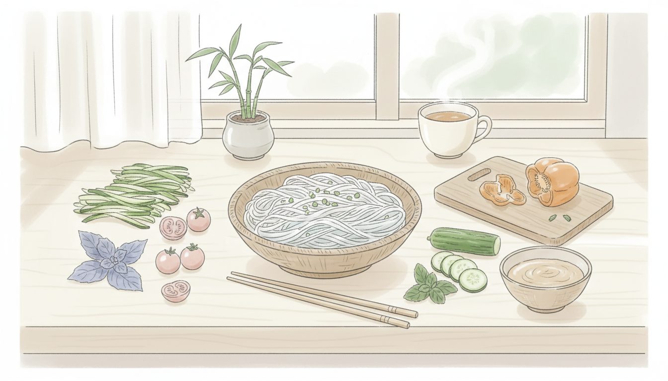 découvrez une recette facile de nouilles de riz, idéale pour un repas sain et savoureux, rapide à préparer et pleine de saveurs.