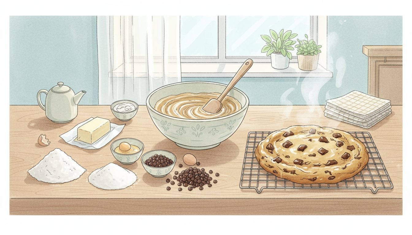 découvrez notre recette simple pour préparer un cookie géant à la fois croustillant à l'extérieur et moelleux à l'intérieur, parfait pour toutes vos envies gourmandes.